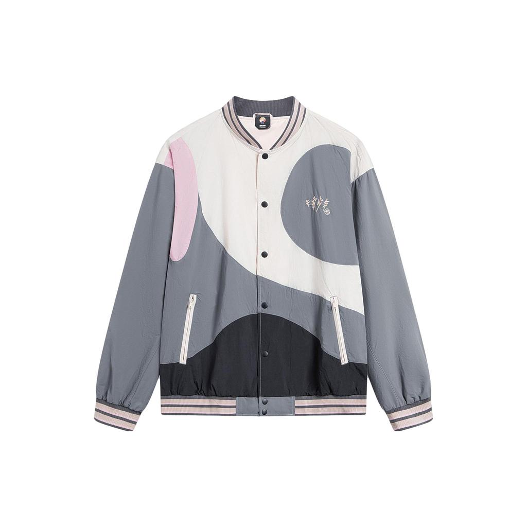 Li Ning Badfive Color Block Letter Print Loose Sports Jacket Men Jacket Moonlight-Gray Shadow-Gray Black AFDT797-2