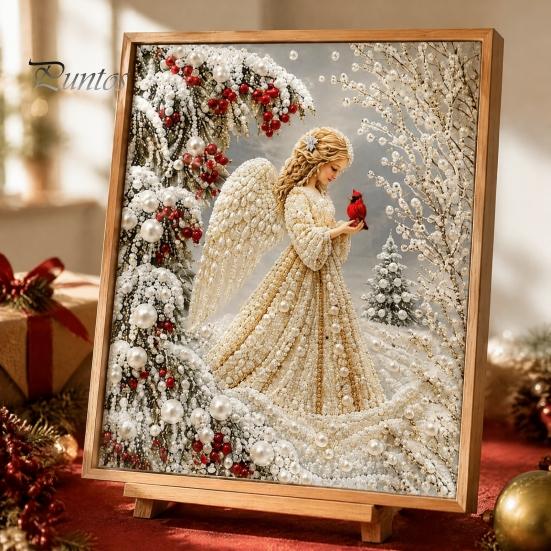 Holiday DIY Ornaments Christmas Faux Pearl Painting Kit, Santa Reindeer Art Relaxing Hobby Kits 3D Angel Wall Craft Kit for Adults, Festive Home Decor