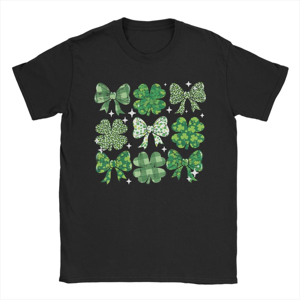 St Patricks Day Bow Coquette Saint Paddys Unisexs T Shirts Vintage Tees Short Sleeve Round Neck TShirt Pure Cotton Party Tops
