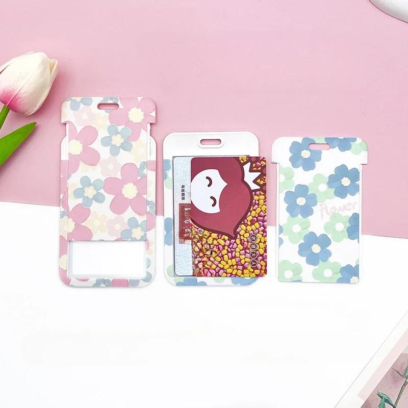 Süßer Blumen-Kartenhalter mit hübschem Armband, Hartplastik-Schale, Kartenetui, Frau, Arbeitskarte, Essenskartenhalter
