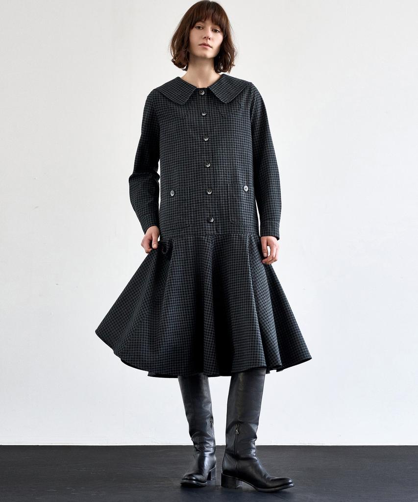 Mite Sailor Collor Flare Check Dress_Check