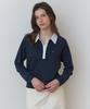OURHOPE Button Collar Logo Sweatshirt - Navy