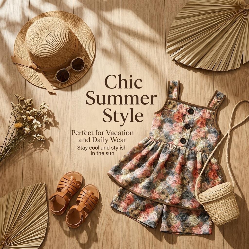 Girls' Summer Two-Piece Set New Fashionable Floral Dress For Children Short-Sleeved Shorts Outfit For Girls