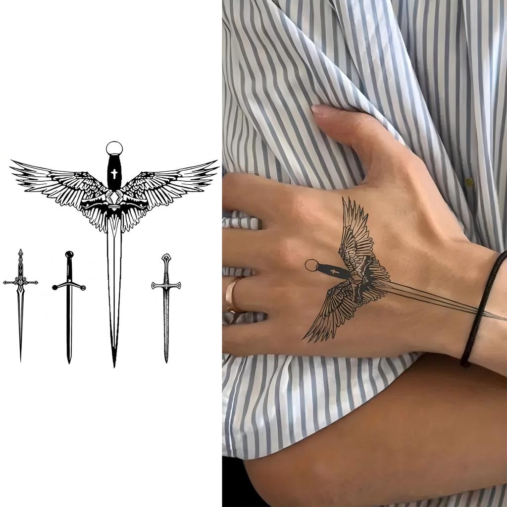 1 Sheet Graffiti Anchor Compass Temporary Tattoos For Adults Hands Necks Ankle, Fake Tattoo Stickers Waterproof Realistic Tatoos