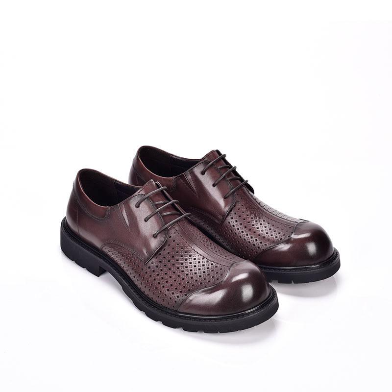 Big Head Shoes Men's Trendy Business Leather Sandals - Breathable, Hollow, Thick Sole, Versatile, Perforated Round Toe