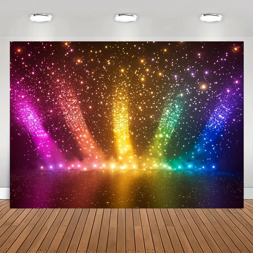 2D Flat, 1 Piece, Rainbow Glitter Background Banner, Sparkling Colors - Self Luminous Party Decoration