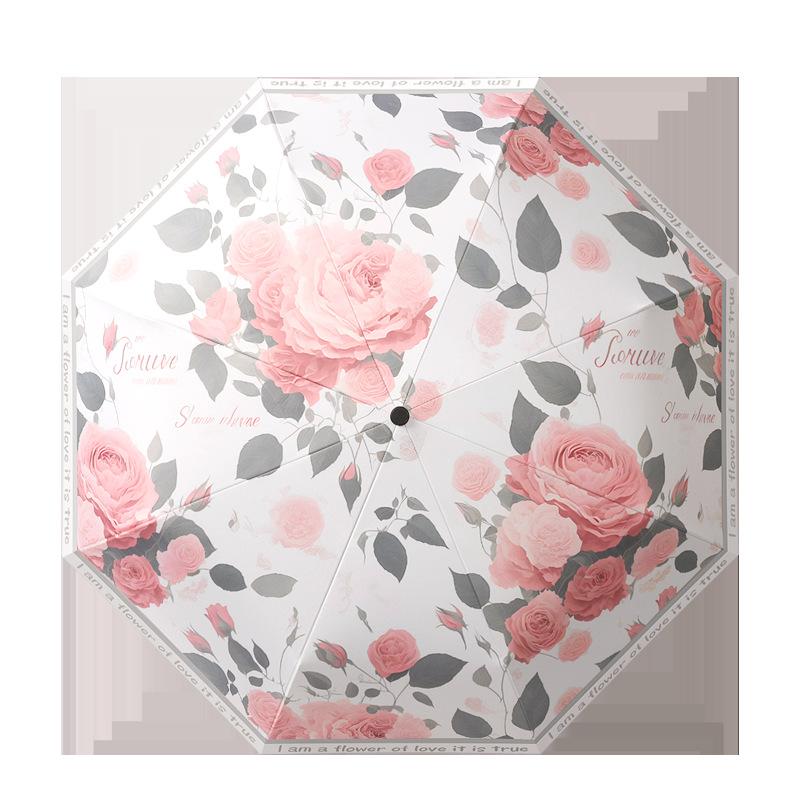 Three-fold Hand Open Small Fresh Simple Weather and Rain Parasol Folding Vinyl Sunscreen Umbrella Umbrella