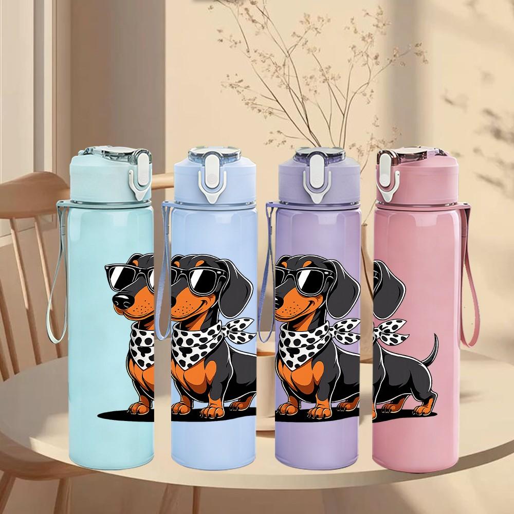 1PC Dachshund Puppy Dog Print 750ml Color Plastic Sports Water Bottle Leakproof Flip Straw Lid Suitable for Sports Office Home Use