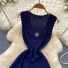 U-neck Sleeveless Knitted Flower Dress Women's Summer New Slim and Thin Temperament A-shaped Dress Commuting