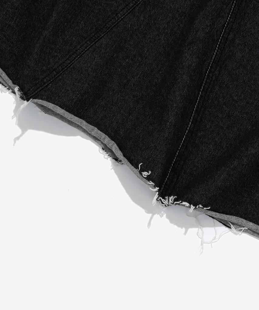 Road Road Maxi Denim Cutoff A-Line Long Skirt (Black Denim)