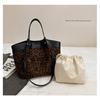 Tote Bag Women Velvet Leopard Print Large Capacity Office Daily Use