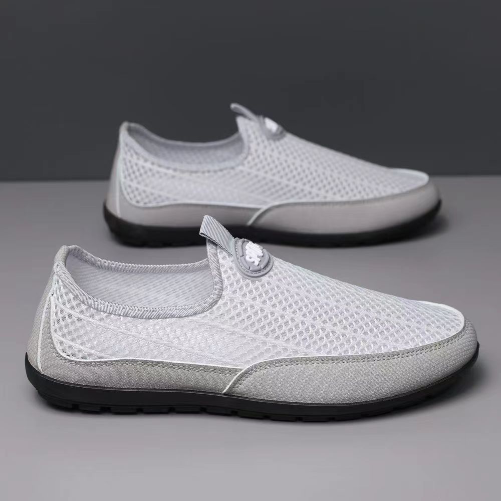 

Men s shoes summer breathable mesh thin mesh shoes casual and light Doudou shoes lazy driving work old Beijing cloth shoes 44 сірий колір