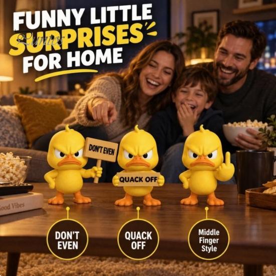 Quirky Office Decorations Angry Duck Figurine Collection, Funny Yellow Desktop Ornament, Cute Grumpy Fun Desk Accessories Statue for Home Car
