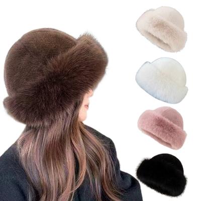 Winter Hat Solid Color Thickened Warm Bucket Hat Plush Edge Large Head Circumference Women