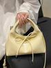 Light Yellow Ins Handbag Women's Trendy Bow Decoration One Shoulder Bag Spring Summer New Versatile PU Leather Crossbody Pack