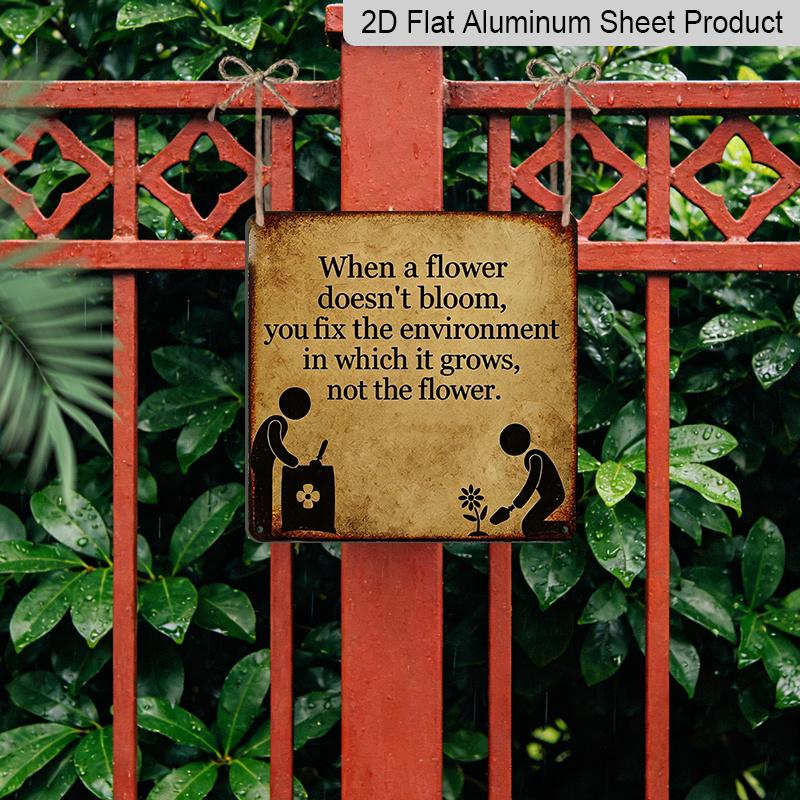 2D Flat - 1pc Retro Aluminium Sign, Outdoor Decorative Wall Sign, Inspirational Quote Theme: "Save The Planet, Not The Flowers", Home Wall Decor