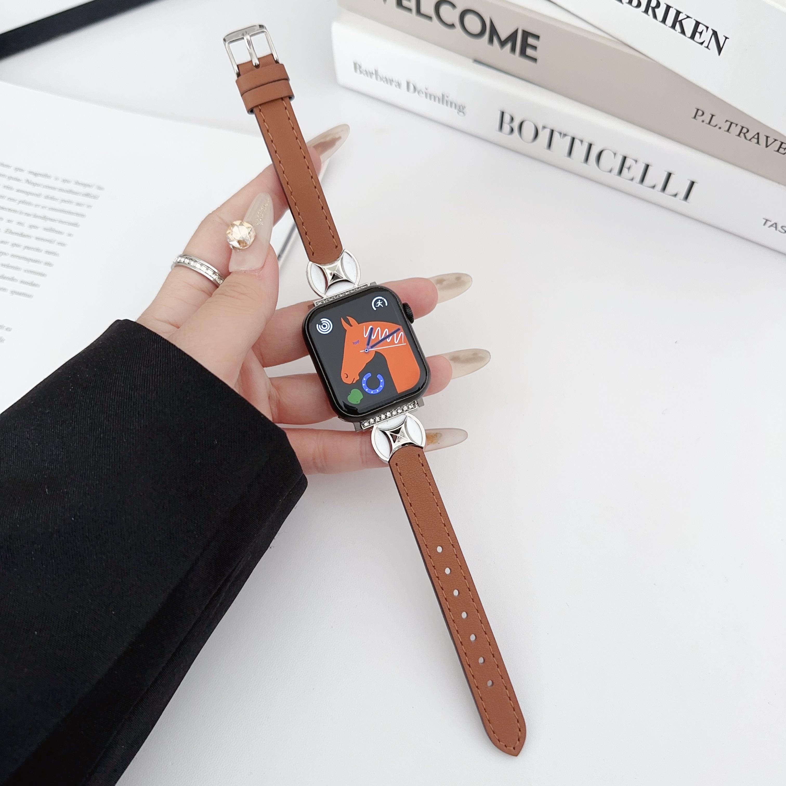 

Watch Band For Apple Watch Series 11 10 42mm/9 8 7 41mm/SE3 SE2 SE 6 5 4 40mm/3 2 1 38mm Coin Shape Connector Genuine Cow Leather Strap G