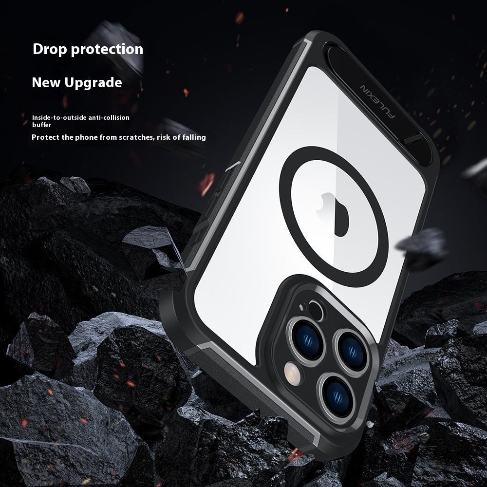 For iPhone 16 Pro Max Magnetic Case TPU + PC Kickstand Phone Back Cover