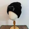 Cute Kitten Embroidered Wool Hat Women's Autumn and Winter Warm Ear Protection Knitted Hat Casual Versatile Headgear