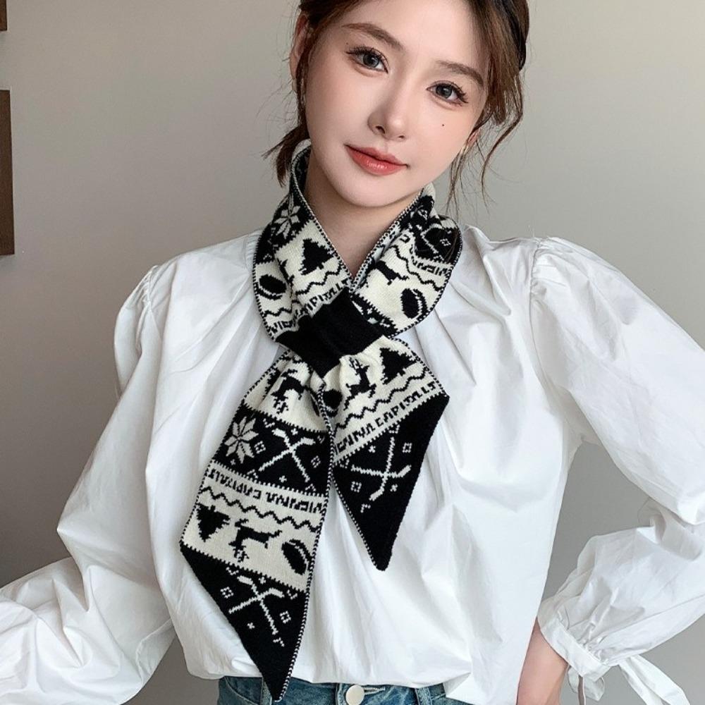 Korean Style Winter Knitted Scarves Jacquard Woolen Neckerchiefs Casual Women Scarf  Gifts