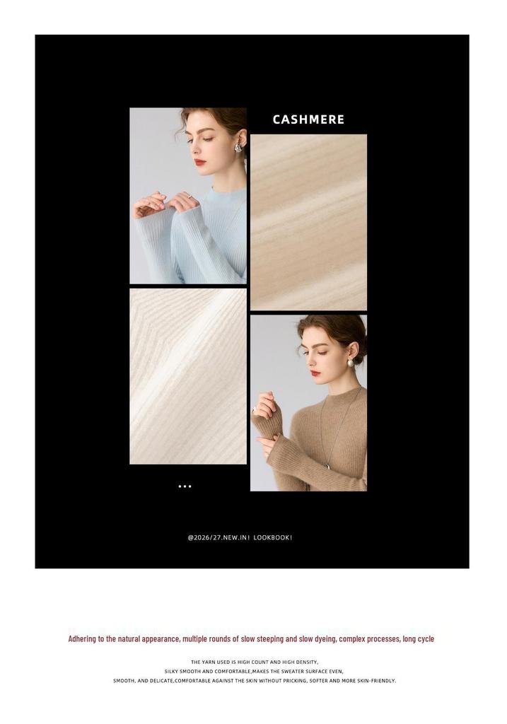 New Women's 100% Pure Cashmere Ribbed Sweater - Half-High Neck, Slim Fit, Soft & Comfortable
