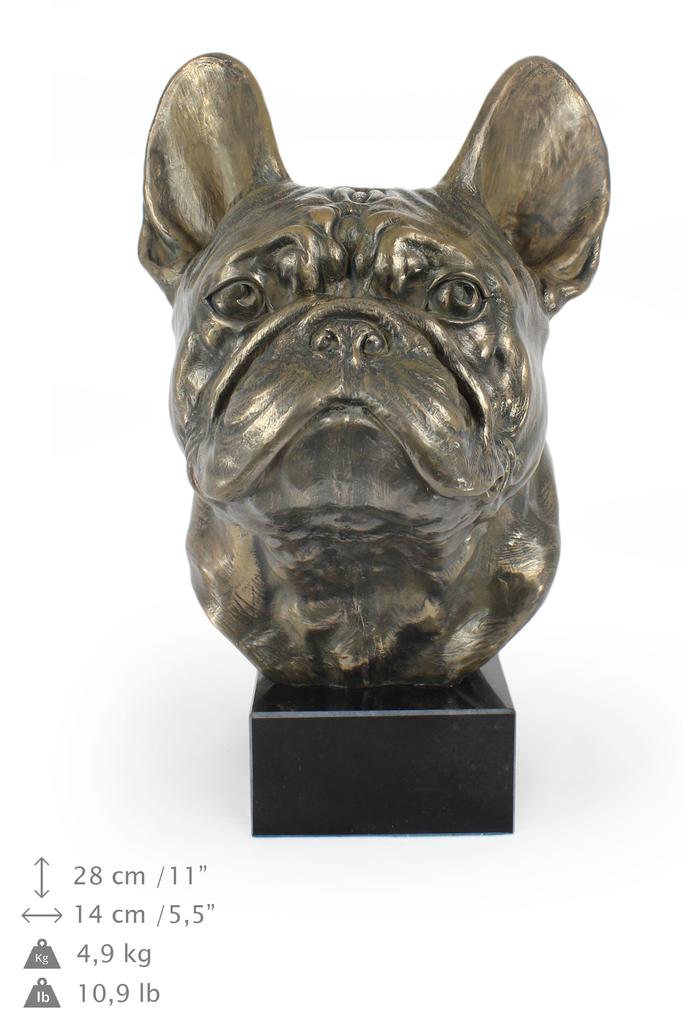 French Bulldog, Frenchie - dog bust, large statue, dog's head on stone base, decoration for office by Art-Dog brand