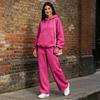 Women's Casual Two Piece Set with Drop Shoulder Drawstring Hoodie and Wide Leg Pants for Fall and Winter