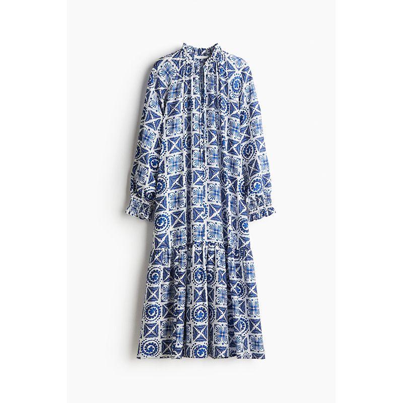 

Женское платье HM 2025 Лето Новое Французский стиль V-образный вырез Свободный Праздничный стиль Принт океана Длинное платье 1265610 White/Blue pattern 170/104