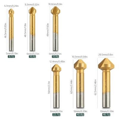 6/7Pcs Countersink Drill Bit, 3 Edge 90 Degrees Chamfer End Mill Cutter Chamfering HSS Countersink Drill Bit Tool
