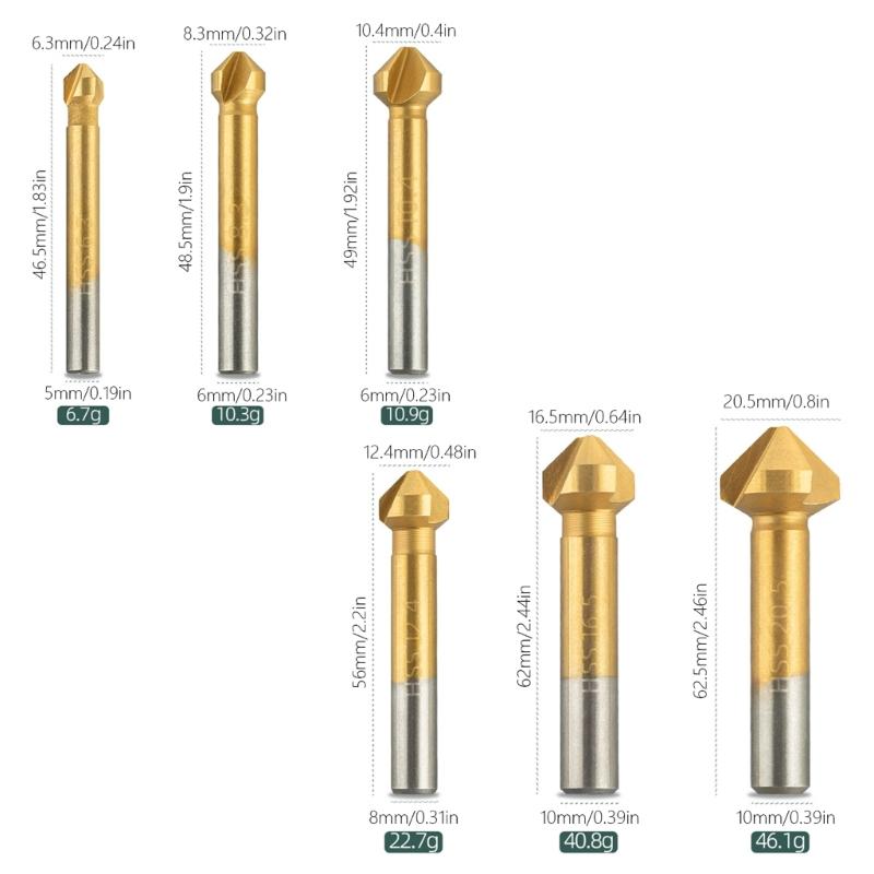 6/7Pcs Countersink Drill Bit, 3 Edge 90 Degrees Chamfer End Mill Cutter Chamfering HSS Countersink Drill Bit Tool