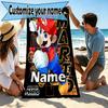 Custom Name Personalized Super Mario Print Beach Towel, for Trip Camping Beach Party Home Decor, Birthday Gift for Family & Friends
