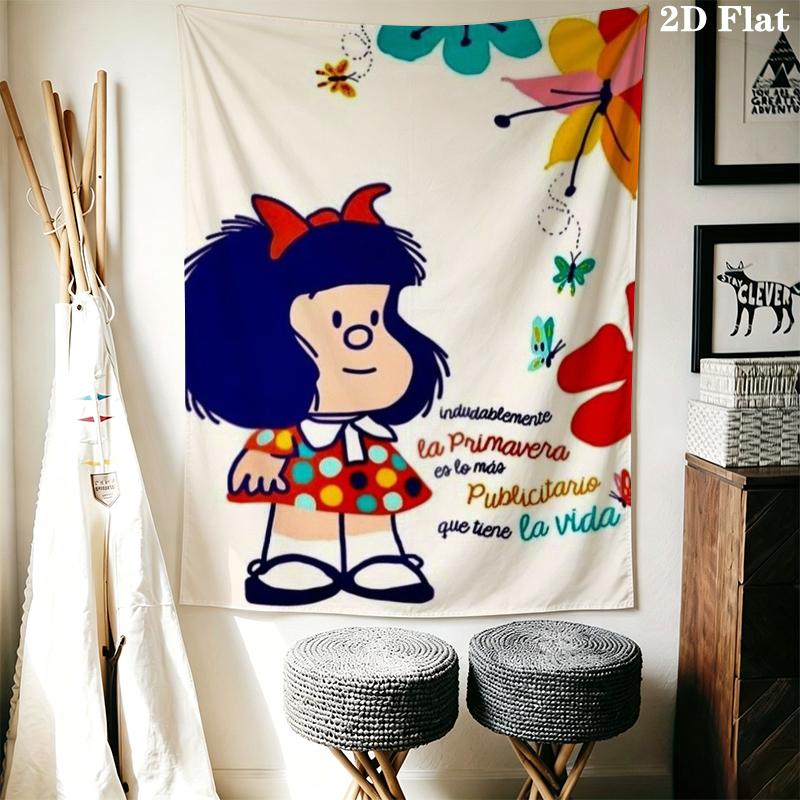 Mafalda Wall Tapestry Aesthetic Wall Hanging Printed Fabric Blanket Decorative Tapestries for Bedroom Living Room Home Decor