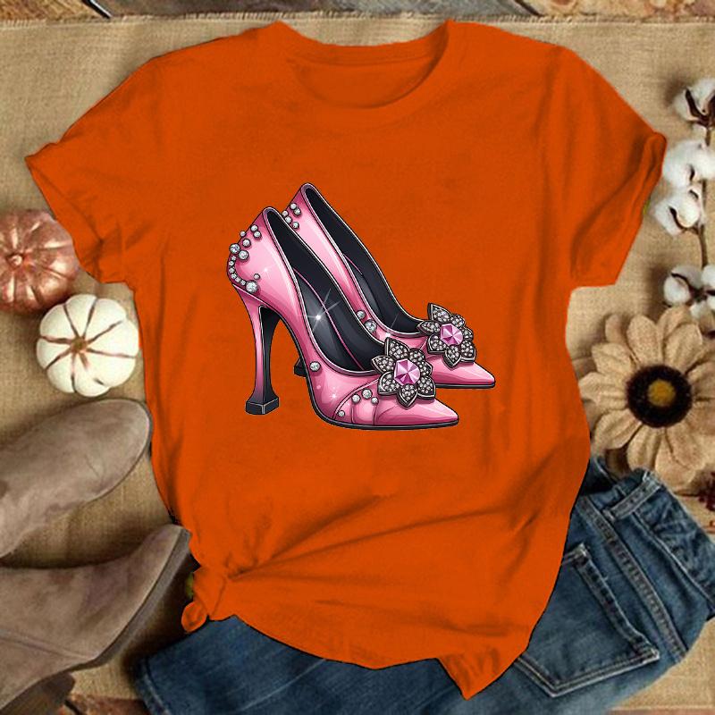 Fashion Unisex T-Shirt Pink High Heel Print Designed Summer Tops Tees(Premium T-shirt)