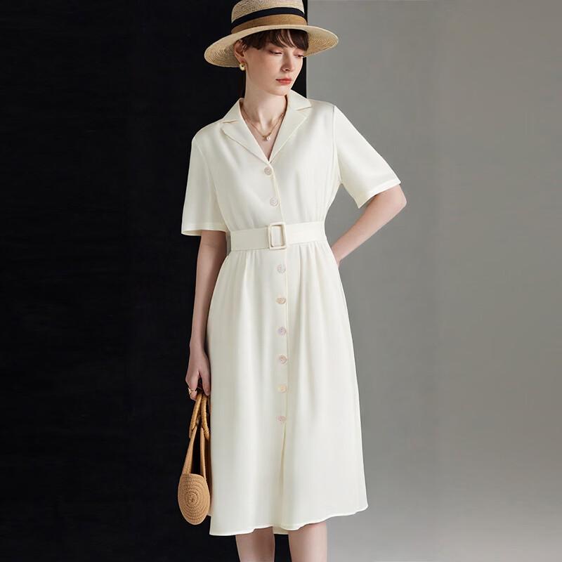 Wudao Women s Silk Blend Lapel Belted Dress XL