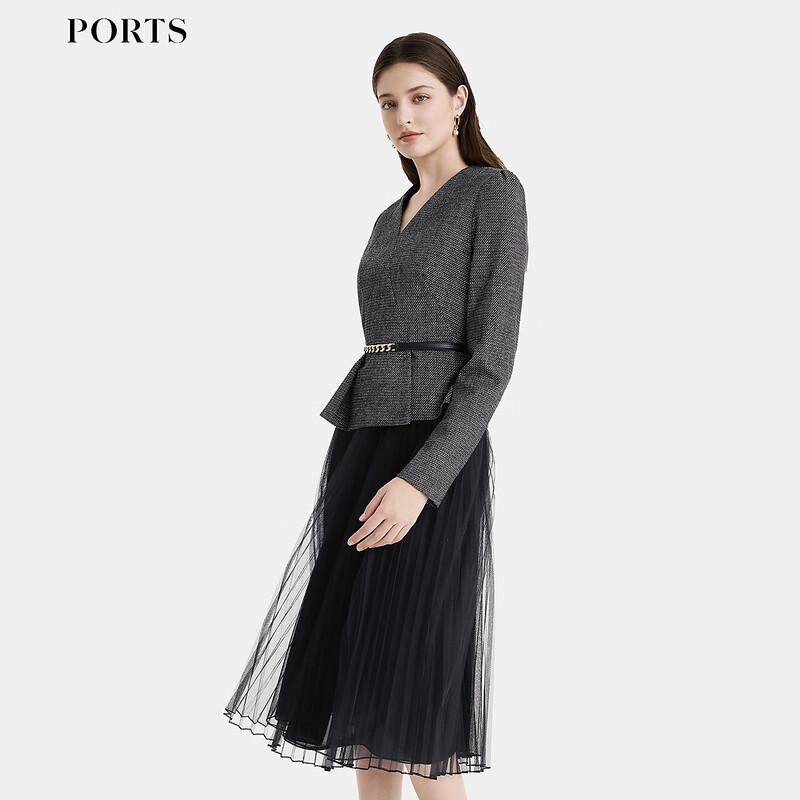 

PORTS Women s Autumn/Winter Pleated Patchwork Two-in-One Dress L