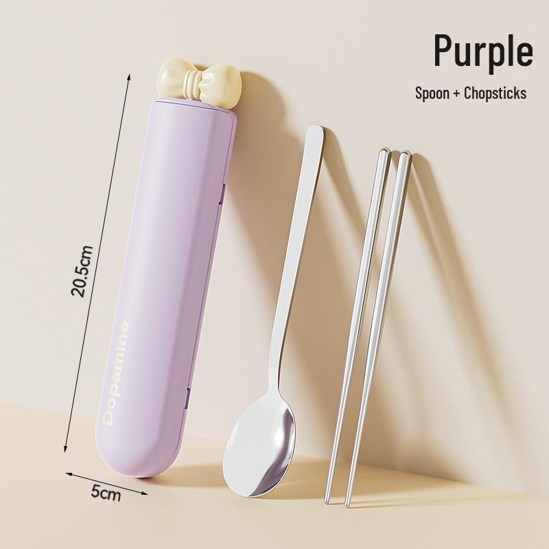 Portable Stainless Steel Cutlery Set: Chopsticks & Spoon with Storage Box for Students & Office Workers