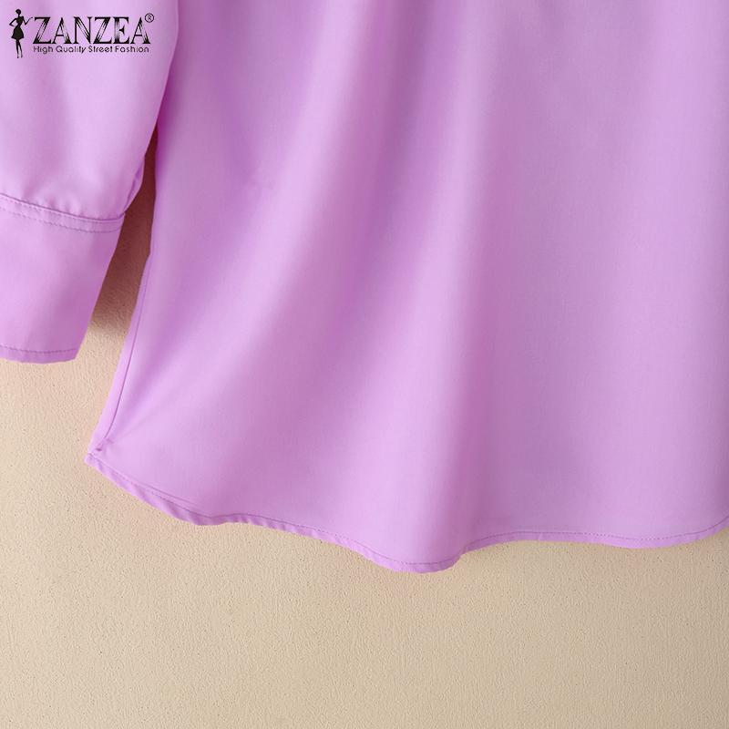 ZANZEA Women Casual V-Neck Solid Color Loose 3/4 Sleeve Blouse