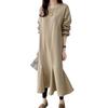 MEME XTRA Long Sleeve Mermaid Solid Plus Midi Loose Fall Office Korean Commuting Women's Dress, Fall/Winter, Style, Color, A-Line, Sizes, Length, Fit,