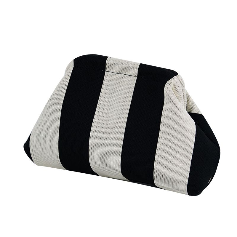 New Knitted Handbag Striped Cloud Large Capacity Daily Versatile Contrasting Color Clip Bag