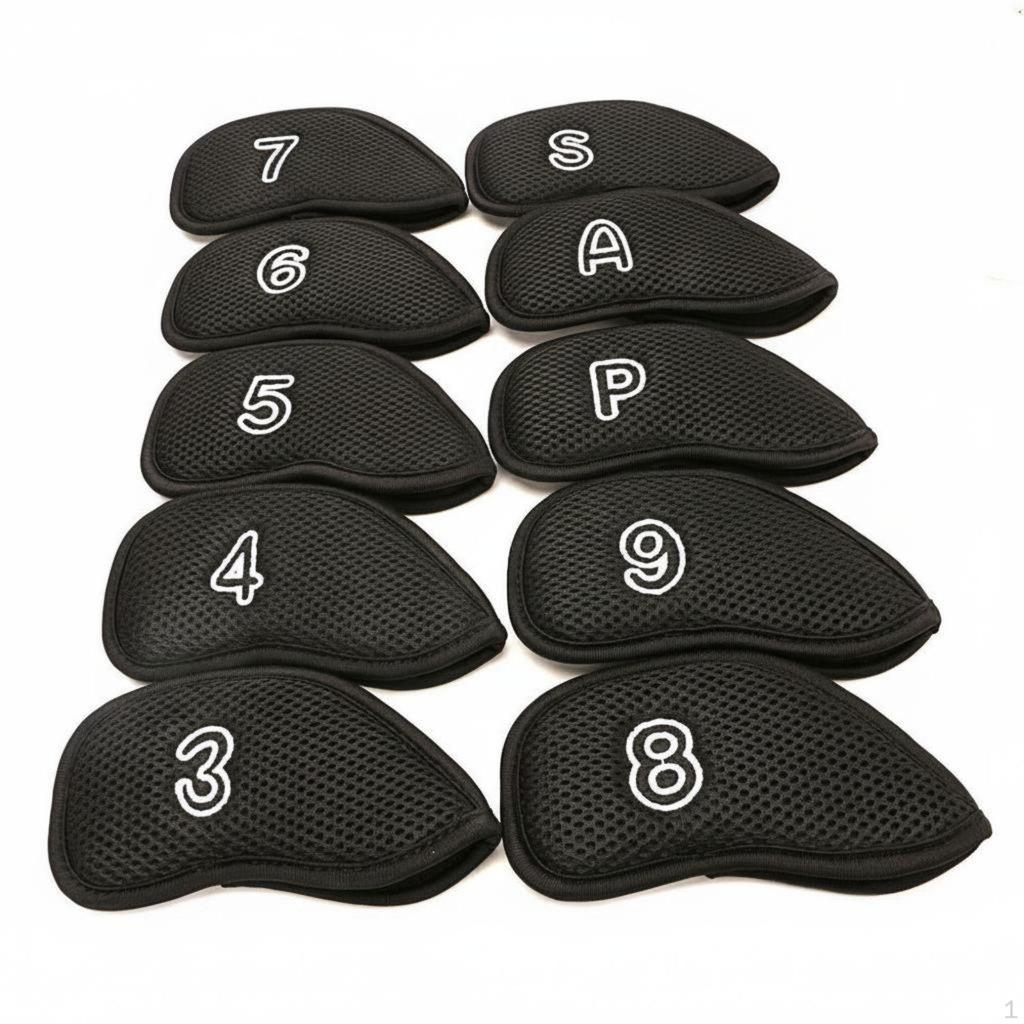 10 Pieces Golf Iron Covers Headcover Set Scratch Protection Black