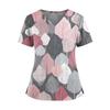 Ladies' Fashionable Floral Print V-neck Double Pocket Short Sleeved Shirt With Slit Hem And Protective Worker's Top