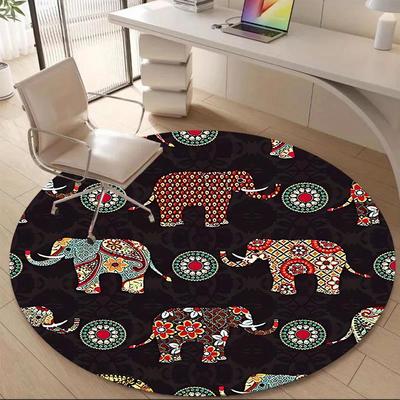 1PC Elephant Mandala Office Round Area Rug, Mat Suitable For Office, Under Office Chairs Bedroom Living Room Home Decor, Room Deco