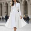 European and American women's clothing 2026 spring and summer fashion temperament V-neck lace-up waist satin long-sleeved dress