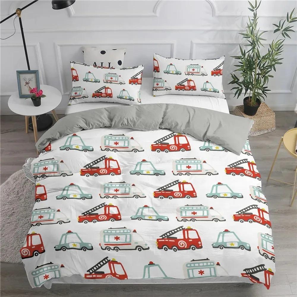 Engineering Vehicle Excavator Duvet Cover Set 2/3 Pcs Boys Girls Twin Queen Size Duvet Cover Pillowcase Bed