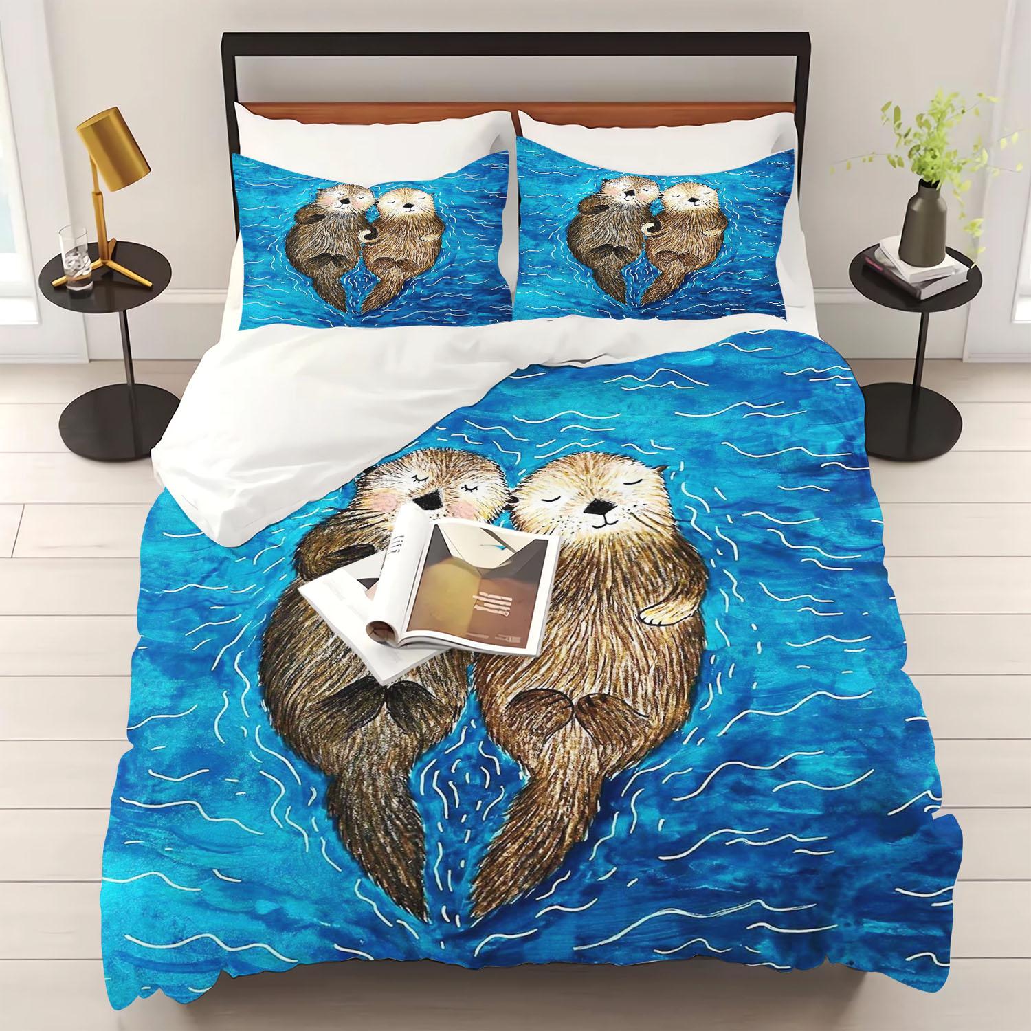 

Otter Duvet Cover Animal Cartoon 3-Piece Set Children Cute Polyester Soft Breathable Comforter Animation Bedding 135x200cm