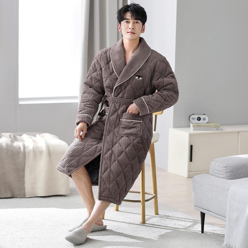Camicia da notte invernale da uomo ispessita calda in pile di corallo pigiami accappatoi imbottiti lunghi taglie forti flanella abbigliamento da casa