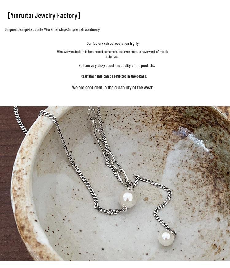 Yinruitai S925 Sterling Silver Pearl Double Layer Necklace for Women - Light Luxury Clavicle Chain, Trendy Niche Design.