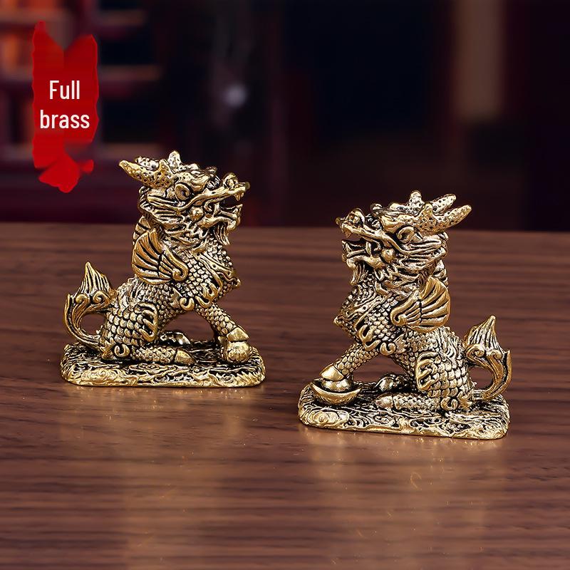 Pure Brass Qilin Ornaments Pair - Auspicious Home & Office Decor