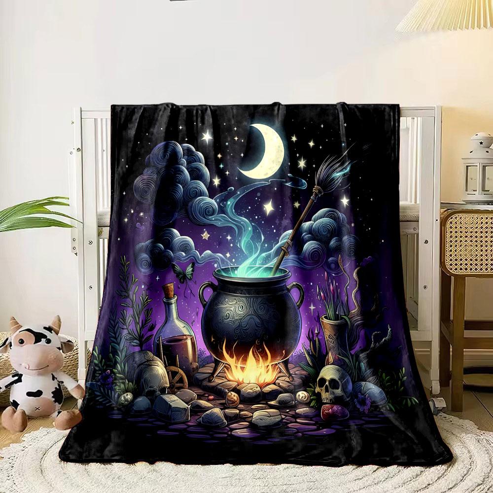 Moonlit Witch's Cauldron Scene Print Blanket Soft and Cozy Perfect for the Living Room Bed Sofa or a Nap,gift