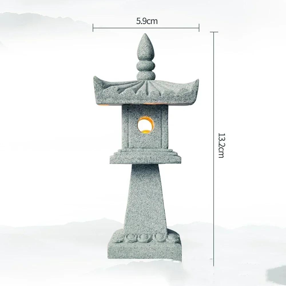 New Mini Pagoda Lantern Light Garden Statue Decorative Sand Stone Micro Landscape Lamp Zen Yard Miniature Outdoor Decorations
